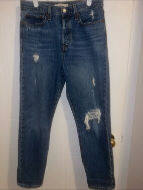Levi's Distressed Dark Blue Wide Leg Jeans
